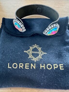 Loren Hope Iridescent Teardrop Cuff Bracelet with Clear Crystals